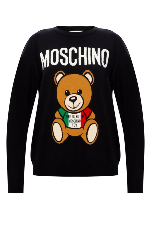 IetpShops Italy Intarsien Pullover mit ReiBverschluss Rot Teddy bear sweater Moschino